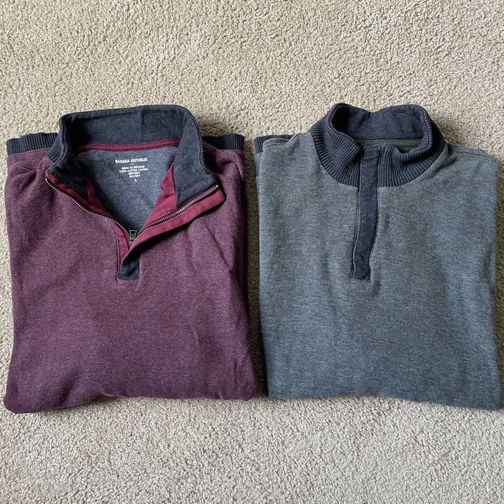 Men 2 Banana Republic Half-Zip Long Sleeve Sweaters, Size Large